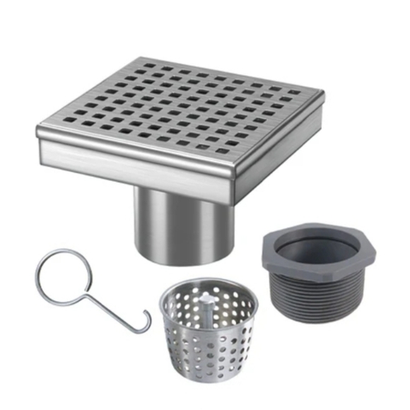 Reln 4x4 Shower Drain with Square Stainless Steel Grate NIB - Picture 1 of 8